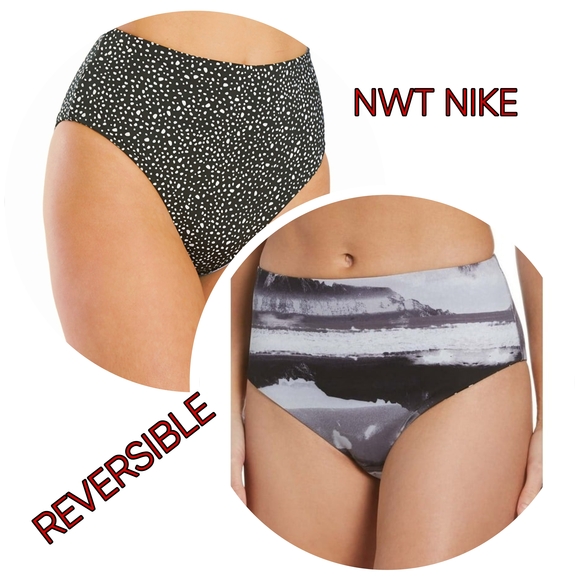 Nike Other - NWT Nike Adventure Reversible High Waist Cheeky Bottoms Swimsuit Black Grey XL